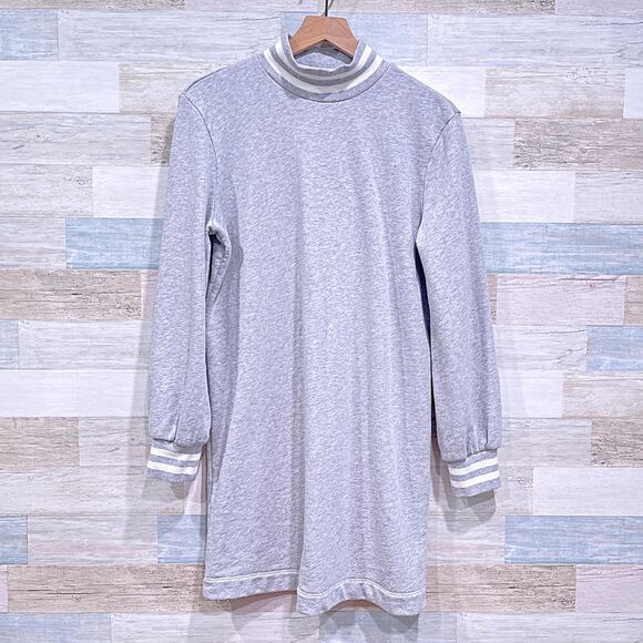 Vineyard Vines Varsity Tipped Sweatshirt Dress Gray Mock Neck Mini Womens Large - Picture 1 of 7